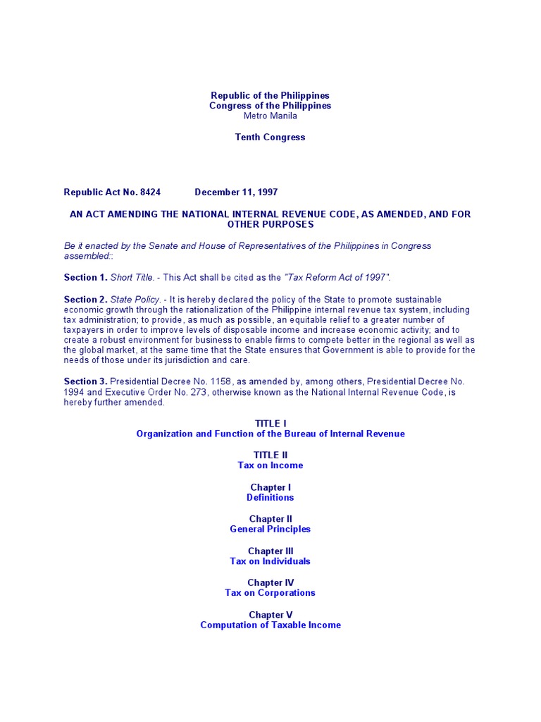 Tax Reform Act of 1997 Overview | PDF | Internal Revenue Service | Taxes