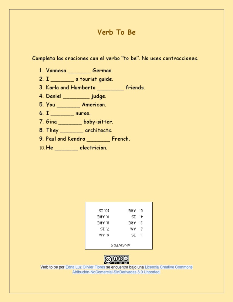 Verb To Be Exercise with Answers | PDF
