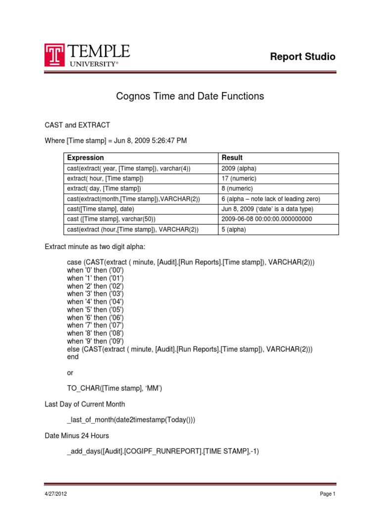 Cognos Time and Date Functions  PDF  Computing And Information Within Cognos Report Design Document Template