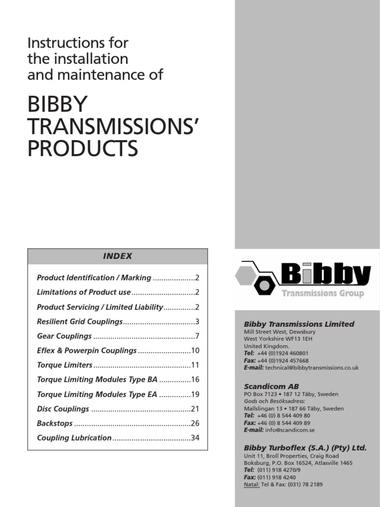 Bibby Couplings PDF Gear Screw