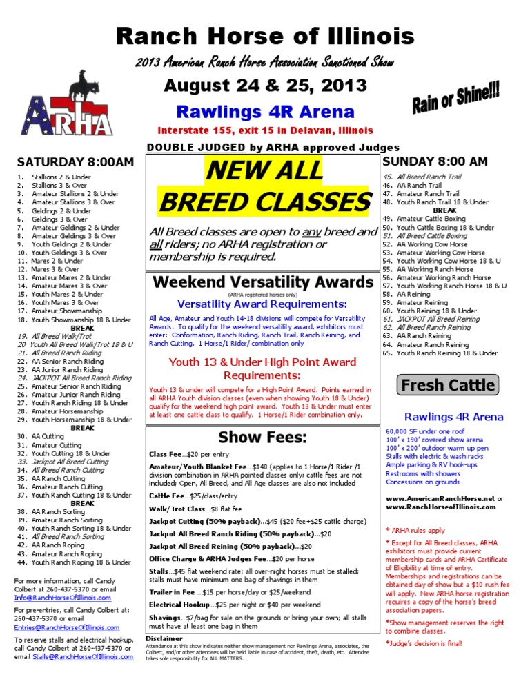 Ranch Horse of Illinois Show bill August 24 & 25 Mare Equestrianism