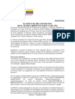 El SENIAT Ha Recaudado Más de 120 Millardos Bolívares en Lo Que Va de Año