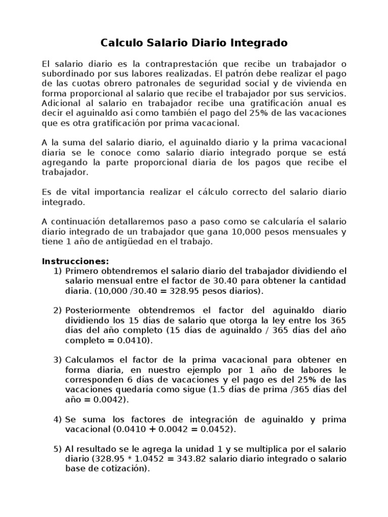 Calculo Salario Diario Integrado Salario Economias Prueba
