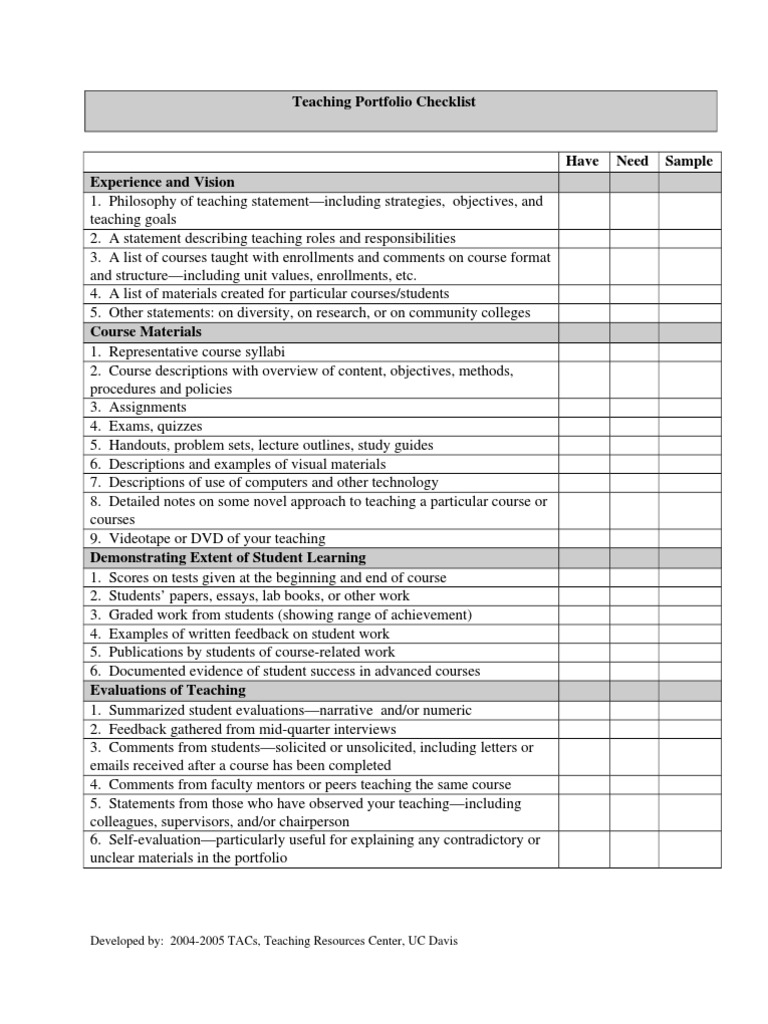 Teaching Portfolio Development Checklist | PDF | Course Evaluation ...