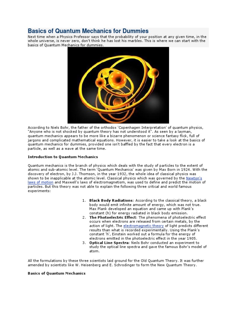 Basics of Quantum Mechanics For Dummies PDF Quantum Mechanics Elementary Particle