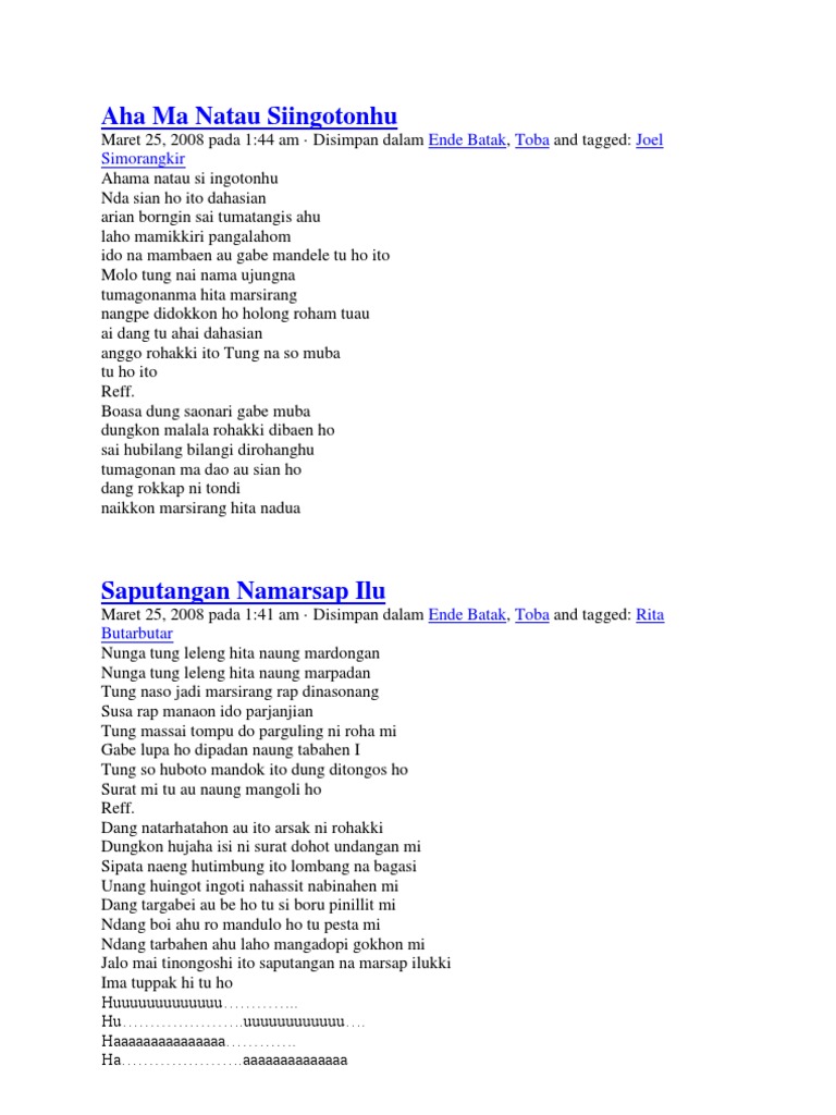 Lirik Lagu Batak