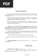 Secretary's Certificate  Corporations  Banks