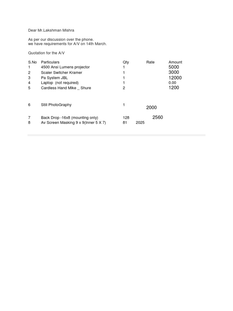 AV Quotation for March 14 Event | PDF | Technology & Engineering