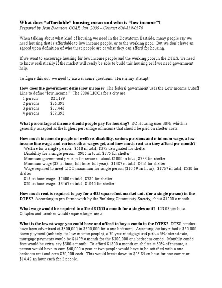 What Does "Affordable" Housing Mean and Who Is "Low PDF Working