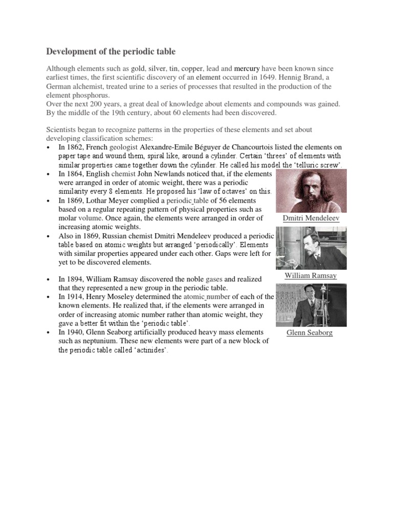 History and Structure of the Periodic Table | PDF | Periodic Table ...