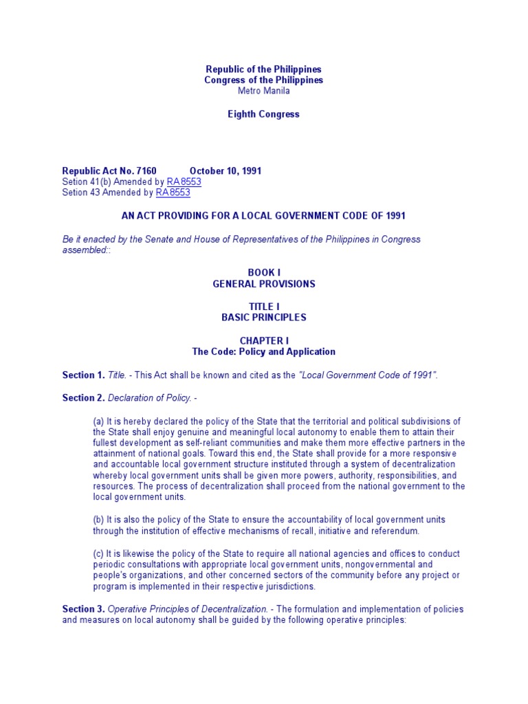 Local Government Code of 1991 Local Government Eminent Domain