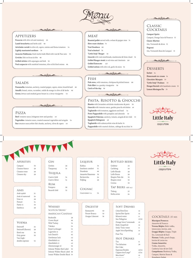 Little Italy Eng Menu April13 | PDF | Tomato Sauce | Artichoke
