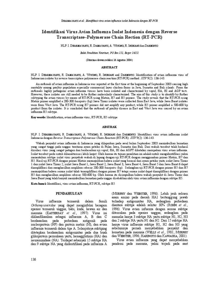 Identifikasi Virus Avian Influenza H5 RT-PCR | PDF