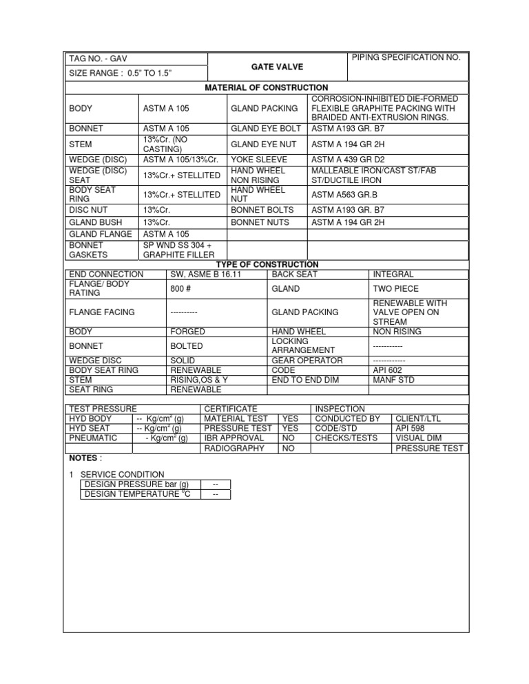 Gate Valve Specifications and Details | PDF