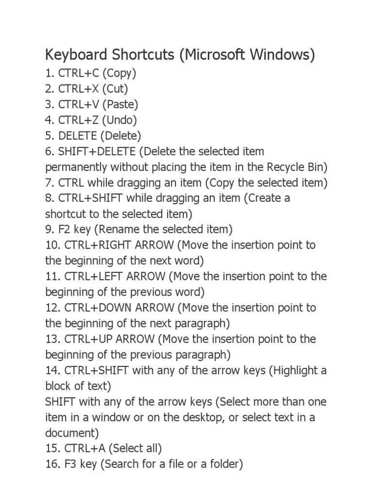 Keyboard Shortcuts (Microsoft Windows) | PDF | Command Line Interface ...