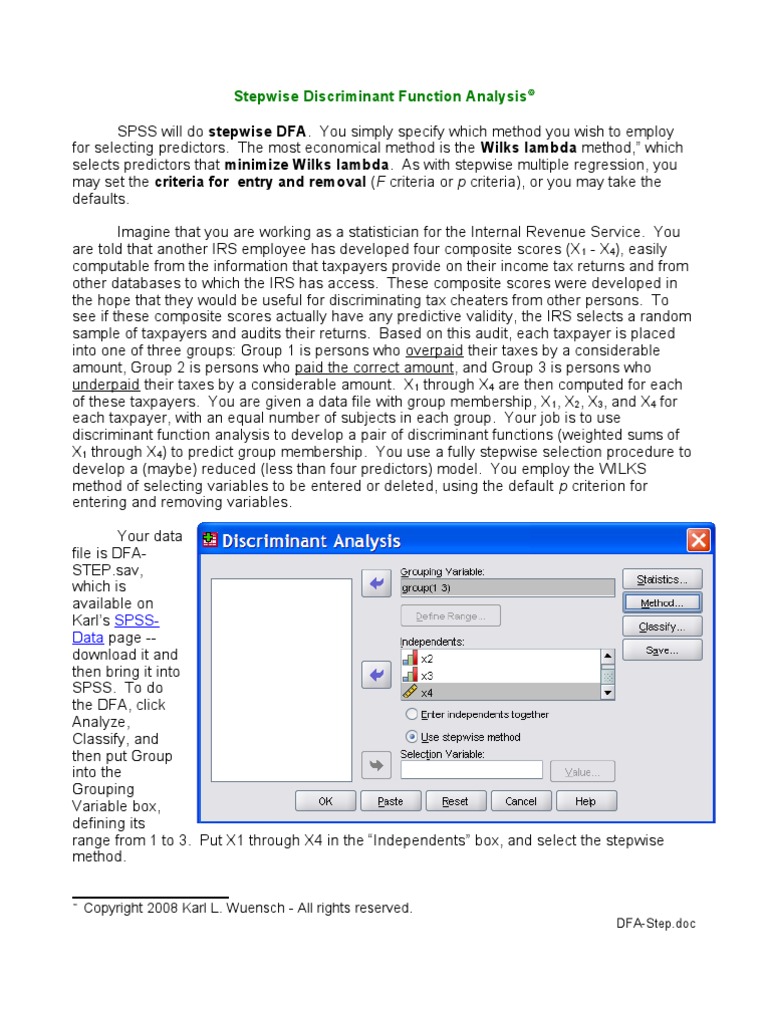 Stepwise Discriminant Function Analysis: Spss-Data | PDF