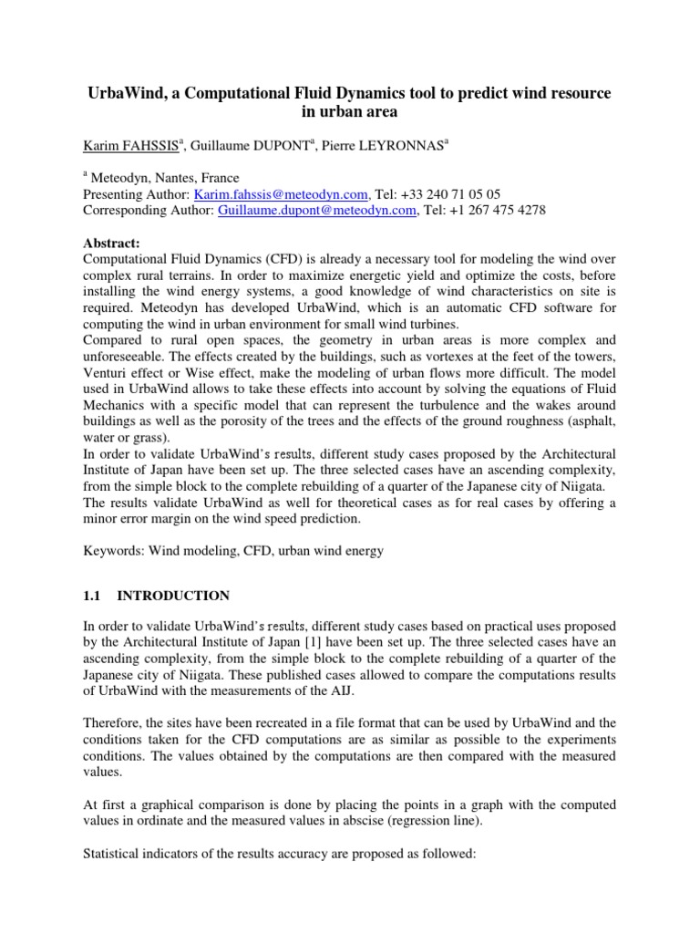 UrbaWind: CFD for Urban Wind Energy | PDF | Computational Fluid ...