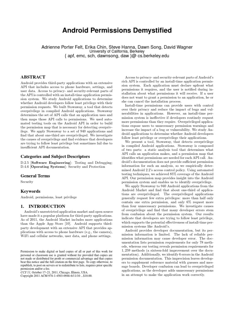 Android Permissions | PDF | Application Programming Interface | Android ...