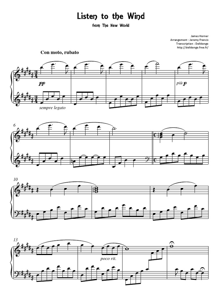 Listen To The Wind Hayleay Westenra Transcription Piano | PDF