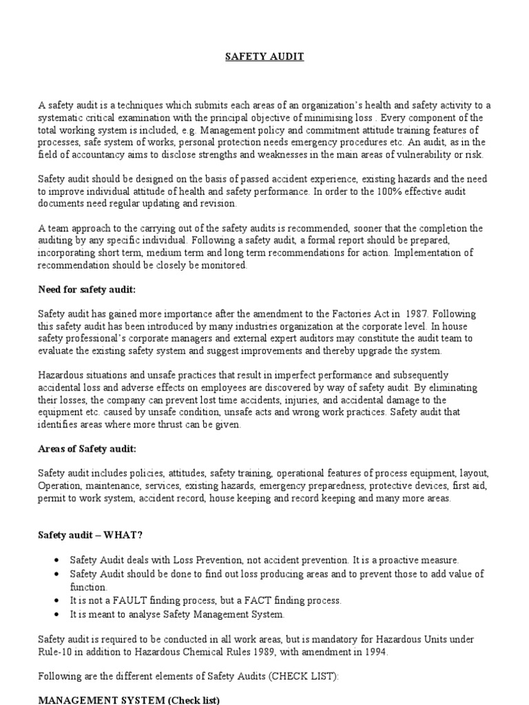 Safety Audit PDF Audit Occupational Safety And Health