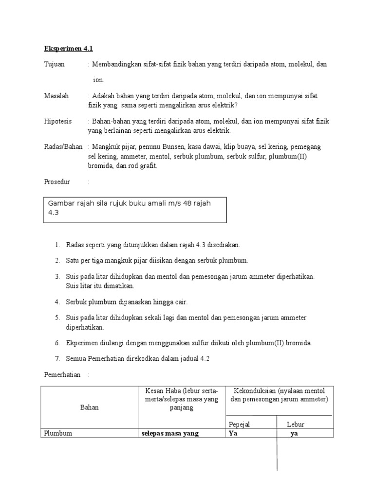 Eksperimen Sains Tingkatan 4 Kekonduksian Elektrik / Module Science