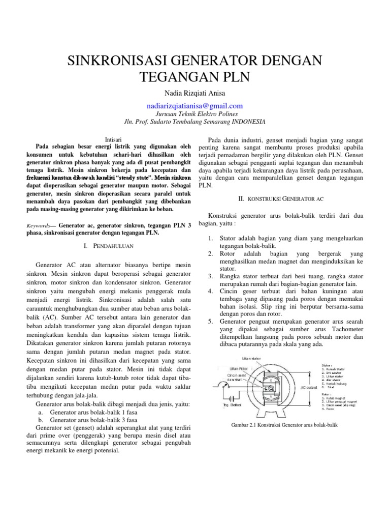 Sinkronisasi Generator dengan PLN 3 Fasa | PDF