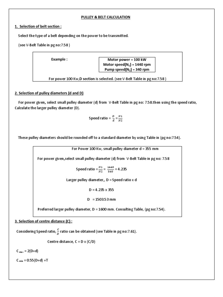 Pulley and Belt Calculation Guide | PDF