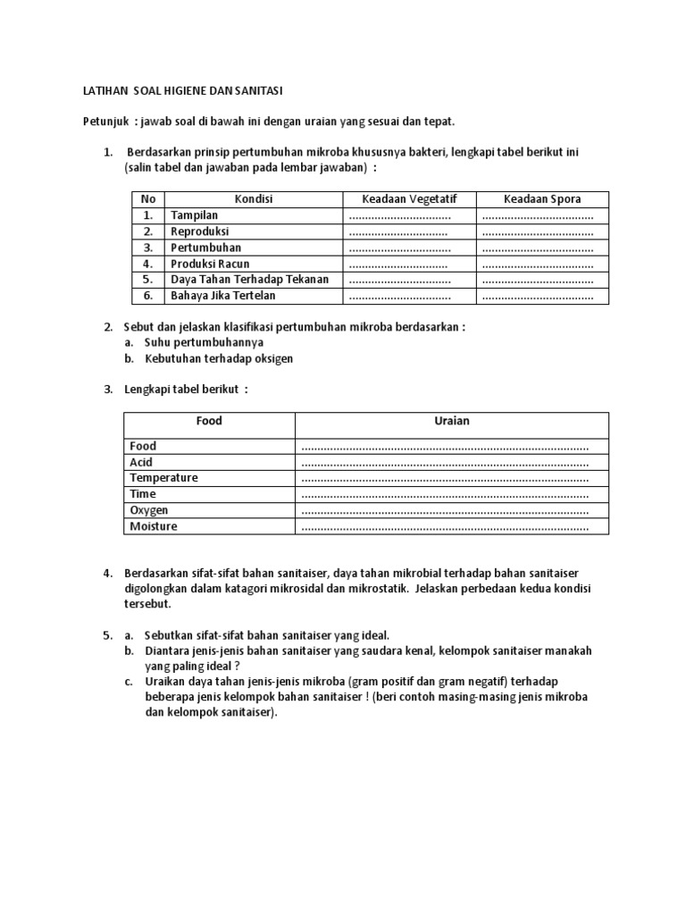 Latihan Soal Higiene Sanitasi