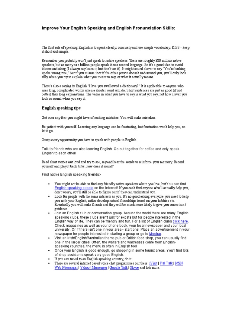 Tips for Improving Spoken English Skills | PDF | Language Arts & Discipline
