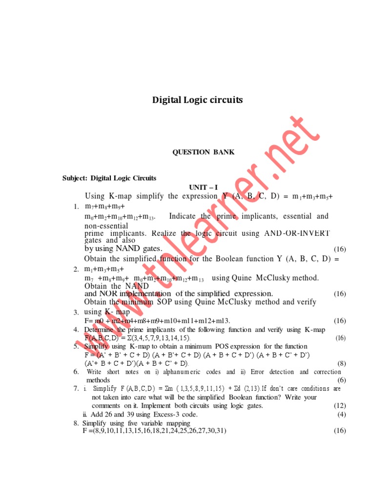 Digital Logic Circuits Question Bank | PDF | Electronic Circuits ...