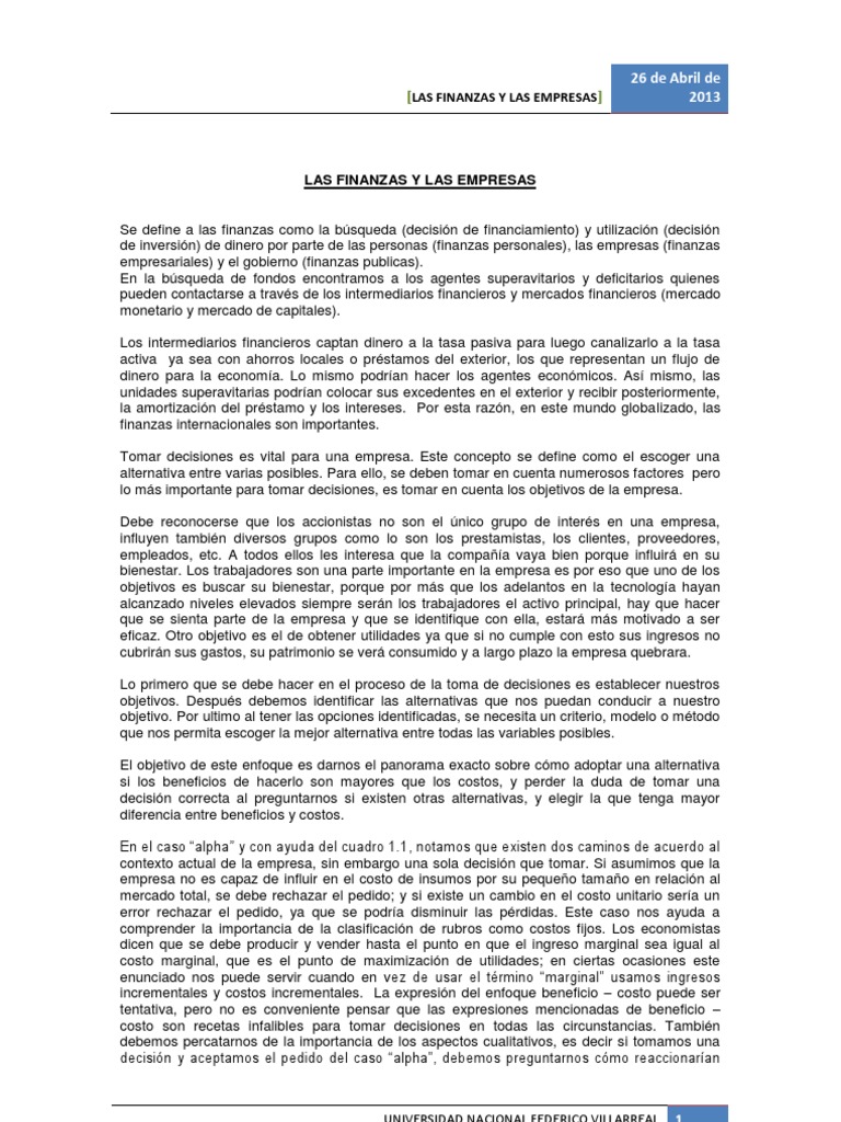 Las Finanzas y Las Empresas | PDF | Toma de decisiones | Compartir ...