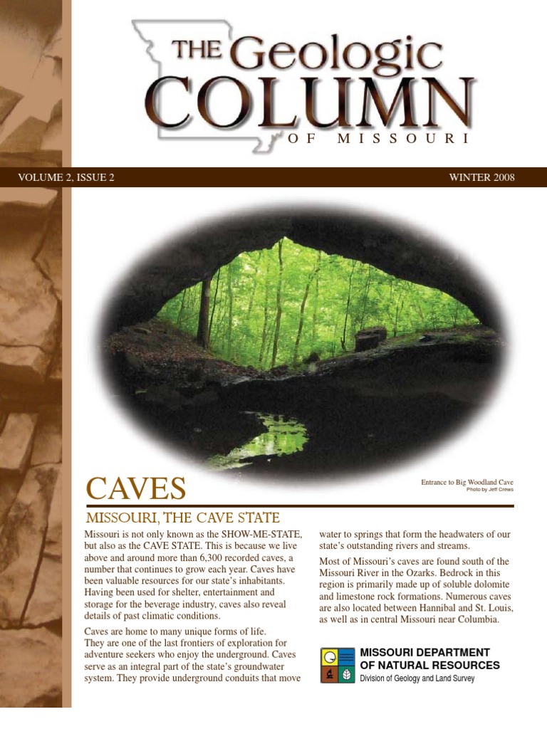 The Geologic Column of Missouri Vol 2 Issue 2 PDF Cave Earth