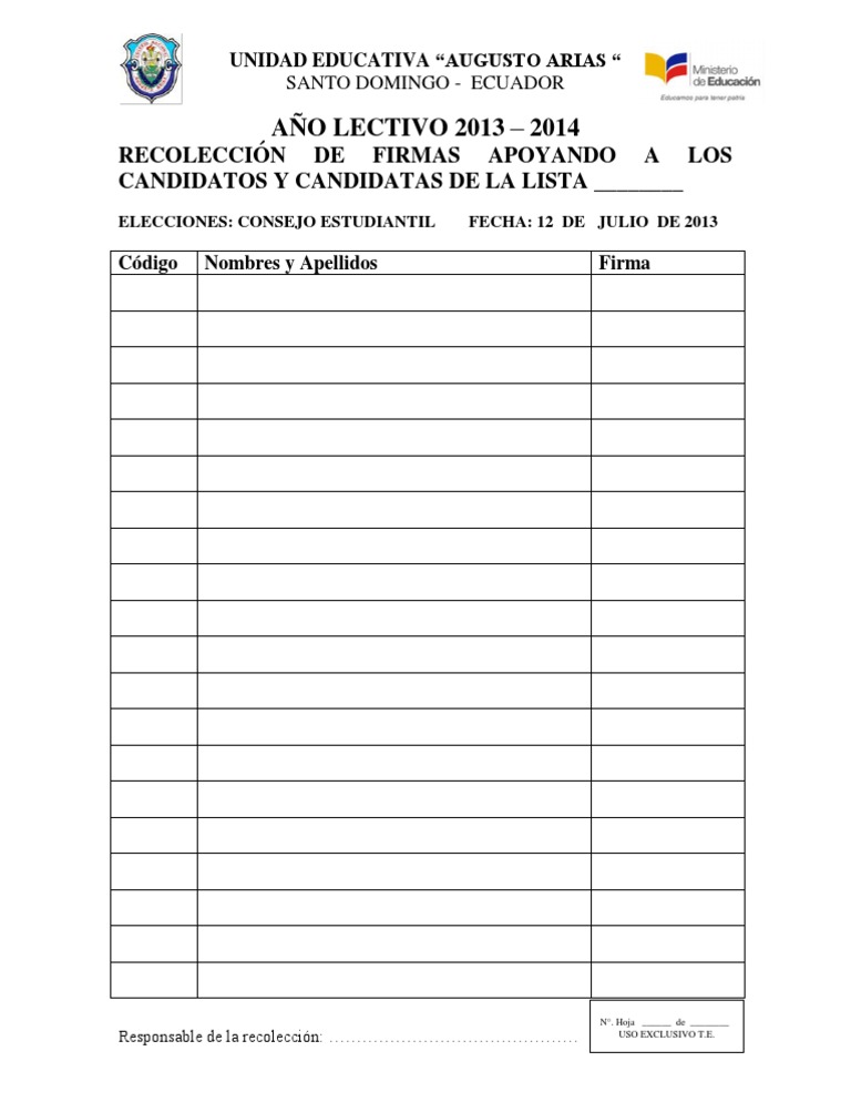 Formato Recoleccion Firmas Pdf