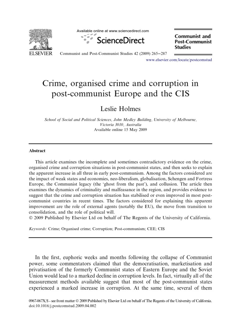 Crime Organised Crime and Corruption in Post Comunist Eu and The CIS ...