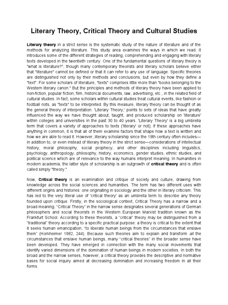 Literary and Critical Theory Overview | PDF | Critical Theory ...