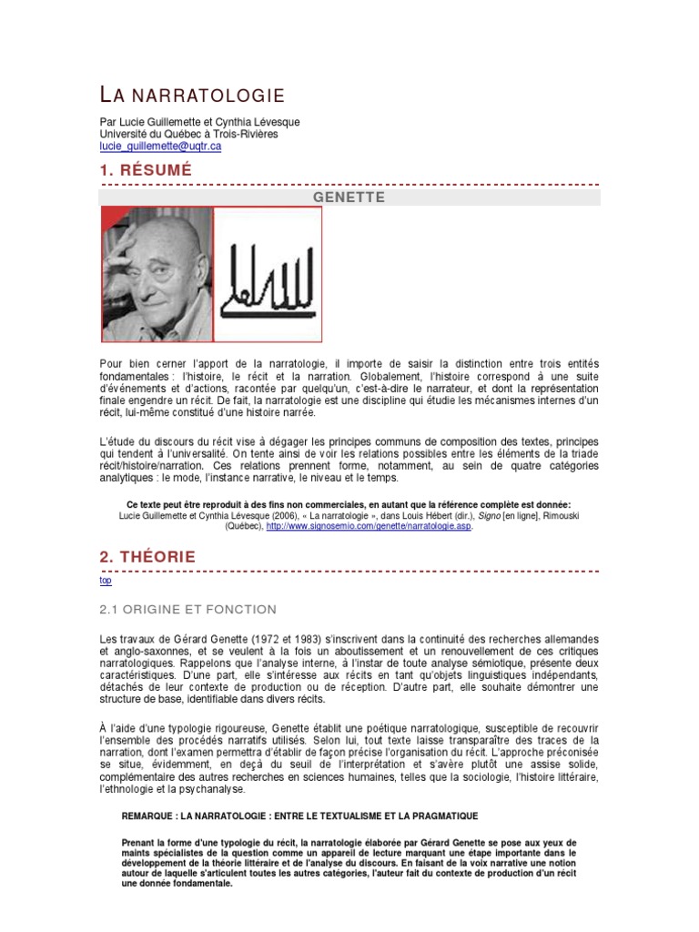 Introduction à la narratologie de Genette | PDF | Narration | Lecture ...