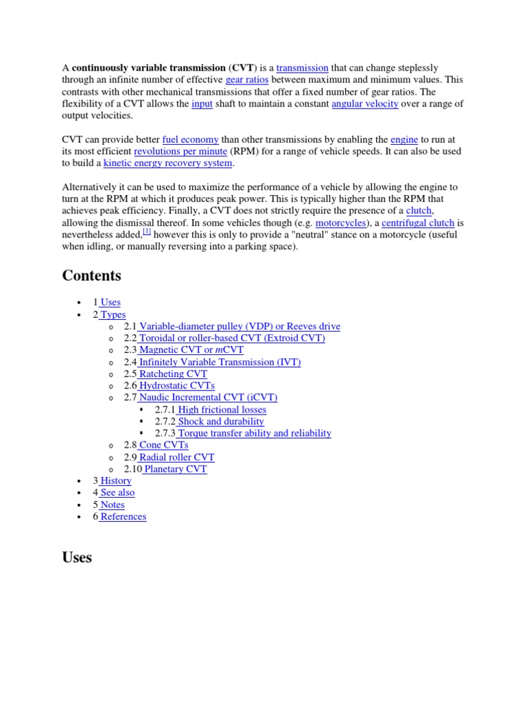A Continuously Variable Transmission | PDF | Transmission (Mechanics ...