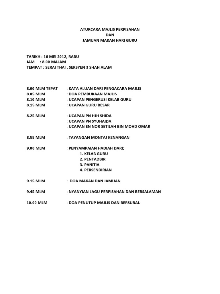 Tentatif Majlis Makan Malam