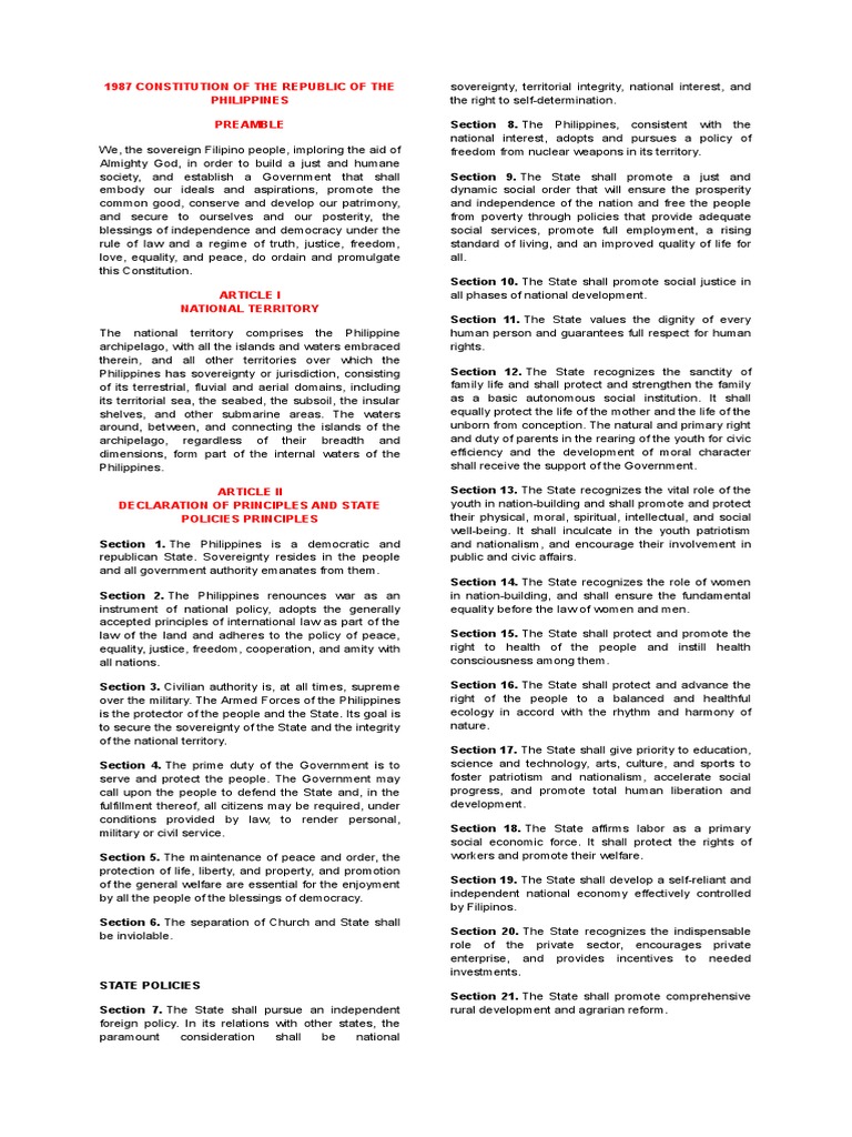 1987 Philippine Constitution Overview | PDF | United States House Of ...