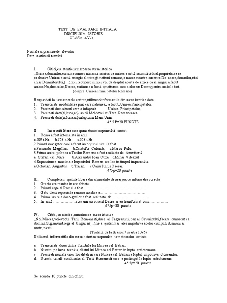 Test de Evaluare Initiala | PDF