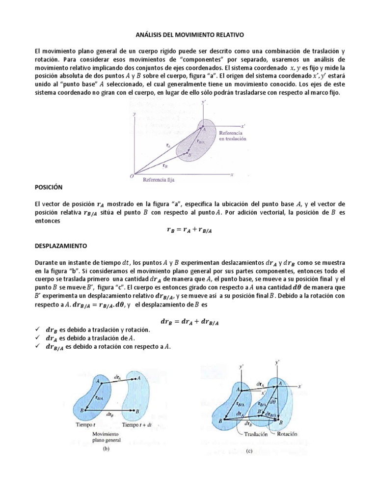 Analisis Del Movimiento Relativo Velocidad Movimiento