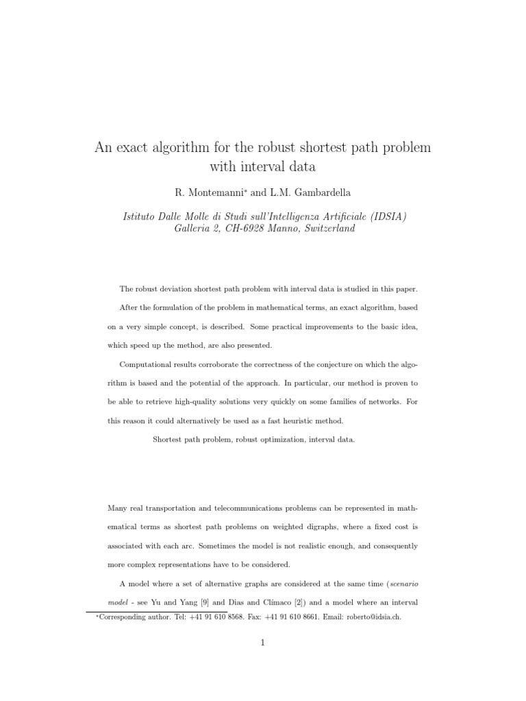 An Exact Algorithm For The Robust Shortest Path Problem With Interval ...