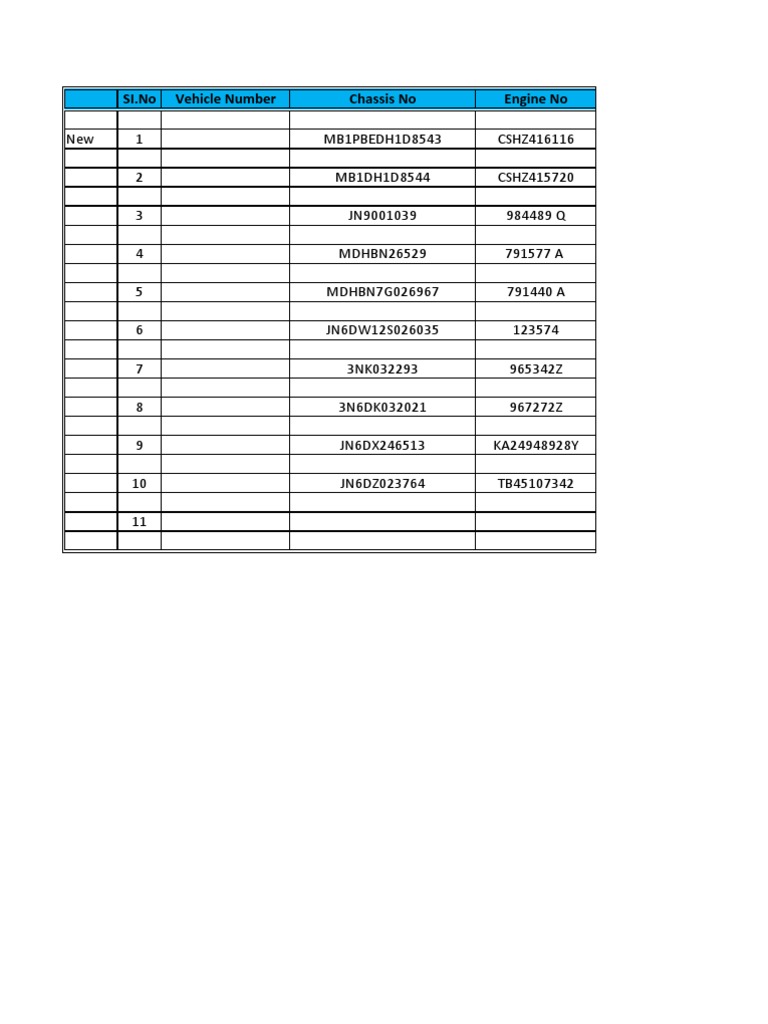 Vehicle Chassis and Engine Numbers | PDF