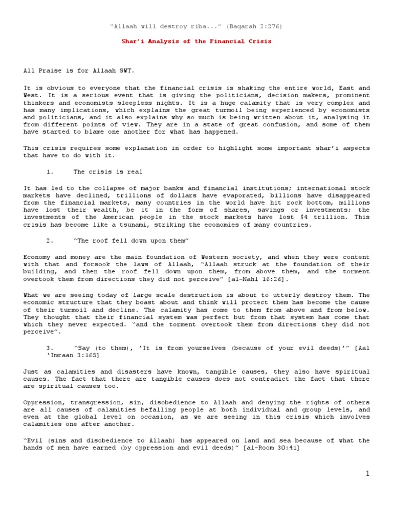 Islamic Analysis of The Financial Crisis (11 Pages) | PDF | Islamic ...