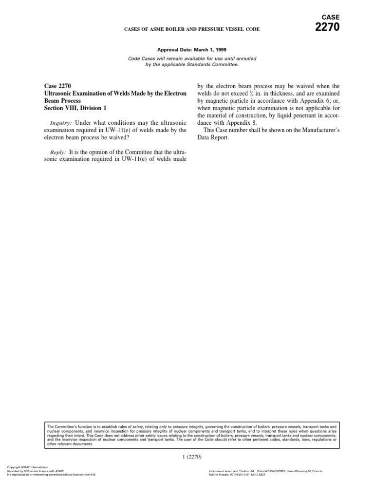 Case 2270 Ultrasonic Examination of Welds Made by The Electron Beam ...