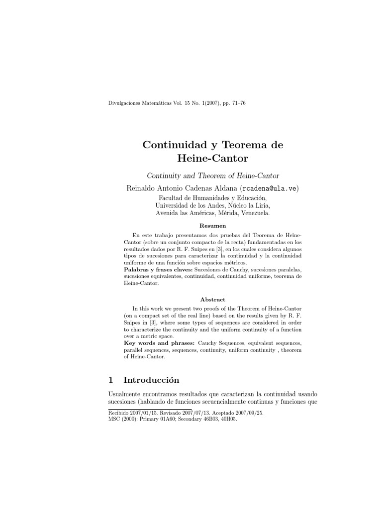 Continuidad y Teorema de HeineCantor PDF Función continua Secuencia