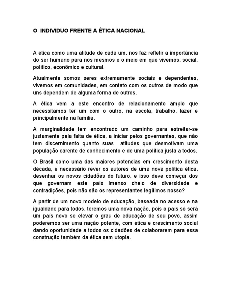 O Individuo Frente A Ética Nacional | PDF