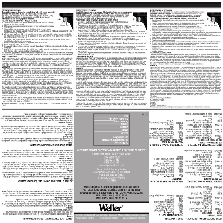 Weller D5508200 soldering Gun Instructions