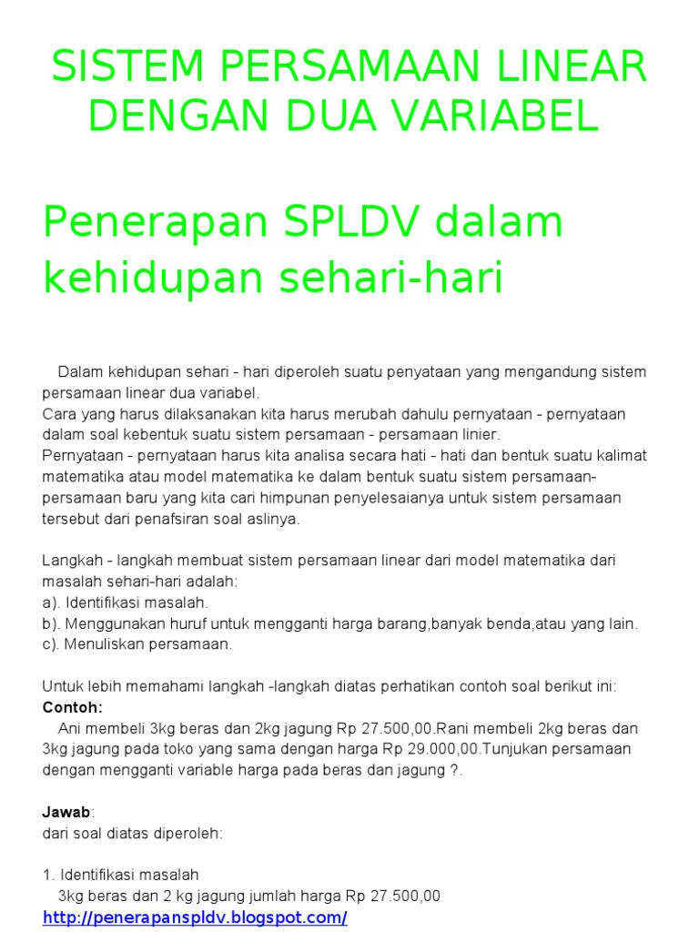 Sistem Persamaan Linear Dengan Dua Variabel