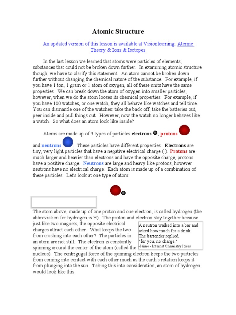 Atomic Structure: An Updated Version of This Lesson Is Available at ...